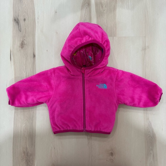 North Face Reversible Jacket Coat Baby Infant Girl's 0-3 Month Hood Pink - Picture 6 of 12